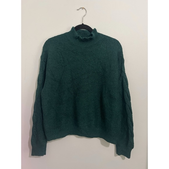 J.Crew Sweater Women’s Large Green Mockneck Cable Sleeve CF051 - Picture 3 of 13